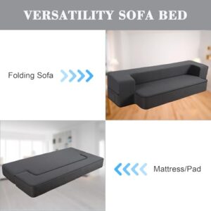 HonTop 8 Inch Folding Sofa Bed Couch Queen Memory Foam Convertible Futon Sleeper Chair Foam Bed for Bedroom Living Room Guest. Dark Grey Queen