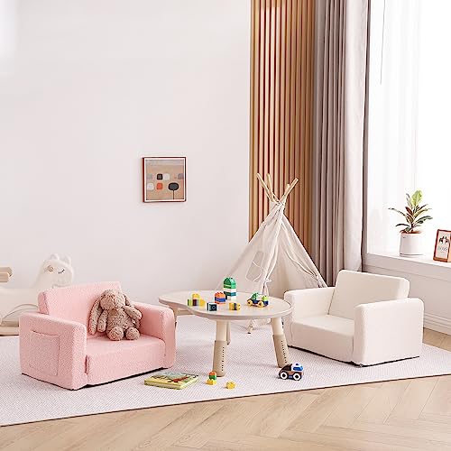 Tiita Kids Sofa. 2-in-1 Kids Sofa Chair. Convertible Children Couch to Lounger. Flip Out Kids Sofa Chair. Toddler Armrest Chair Bed. Folding Kids Play Sofa for Girl or Boy (Beige)