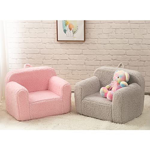 ALIMORDEN Kids Ultra-Soft Snuggle Foam Filled Chair. Toddler Cuddly Sherpa Reading Couch for Boys and Girls. Light Grey