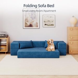 Luoxiao 75'' Folding Futon Sofa Bed 2-in-1 Convertible Floor Couch with 2 Pillows Foldable Sleeper Chair for Small Spaces Mattress Couch for Living Room. Guest. Playroom. Apartment Twin. Navy Blue