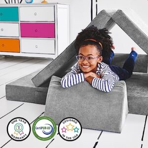 Yourigami Kids and Toddler Play Couch. Convertible Folding Sofa. Durable Foam Modular Design. Mountain Gray