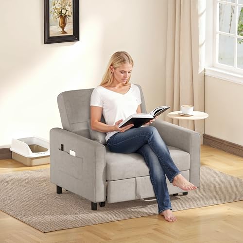 Gizoon Sofa Bed Chair 3-in-1 Convertible. Pullout Single Sleeper Chair Bed with Adjustable Backrest. Spacious Multifunctional Sofa Couches for Living Room. Bedroom. Apartment