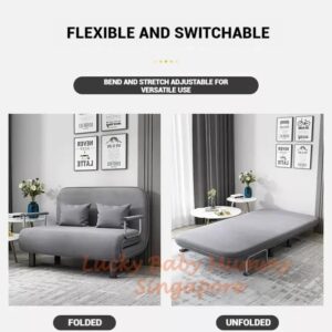 Foldable Velvet Sofa Bed - Multi-functional Single Chair. Lazy Bed. Washable (Grey Fabric 190 * 80 * 26CM)