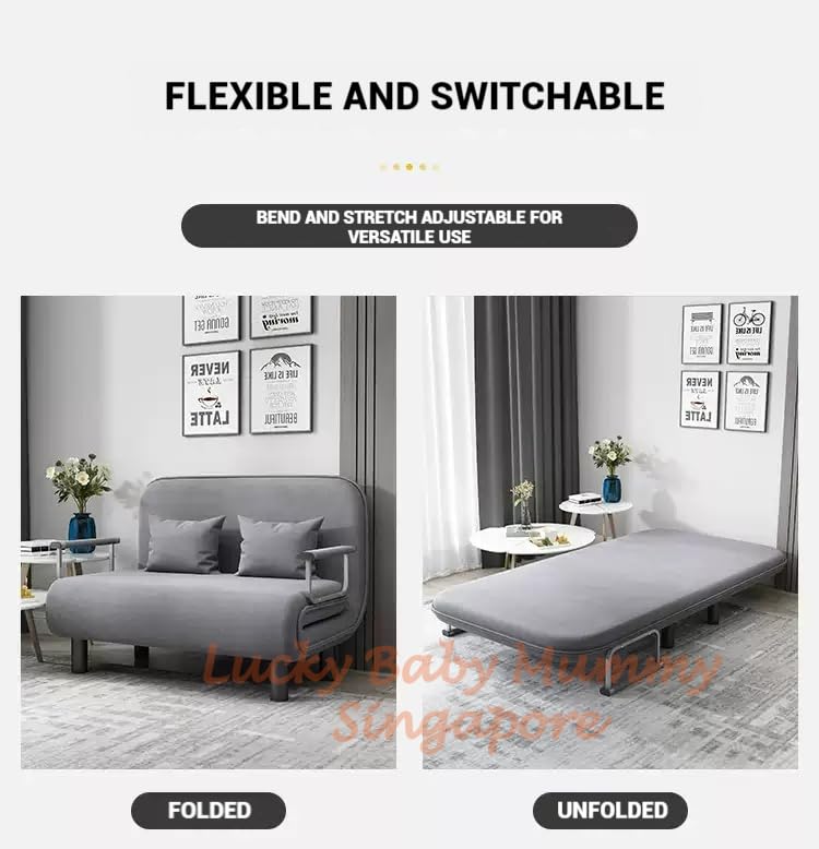 Foldable Velvet Sofa Bed - Multi-functional Single Chair. Lazy Bed. Washable (Grey Fabric 190 * 80 * 26CM)