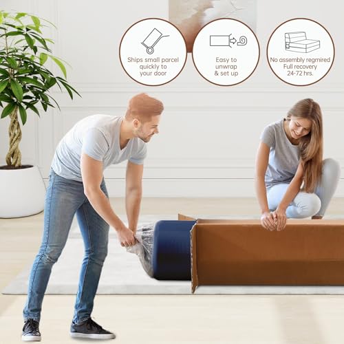 Nigoone Convertible Sleeper Chair Bed with Pillow Memory Foam Fold Sofa Bed Couch Futon Lazy for Living Room/Home Office/Guest Beds/Apartment/Upstairs Loft.Single Size.Dark Blue