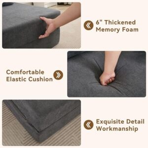 WUTUTUEE Folding Sofa Bed Convertible Floor Couch Foldable Chair Bed with Pillow.Linen Sleeper Chair Futon.Foldable Memory Foam Mattress for Bedroom/Living Room/Dorm/Office (Dark Grey. Single)