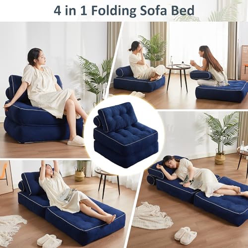 Afuson Folding Chair Bed. Futon Sofa Bed. Floor Couch for Adults Chair for Living Room. Lounge Sofa. Convertible Sofa Bed. Small Couches for Small Spaces. Blue