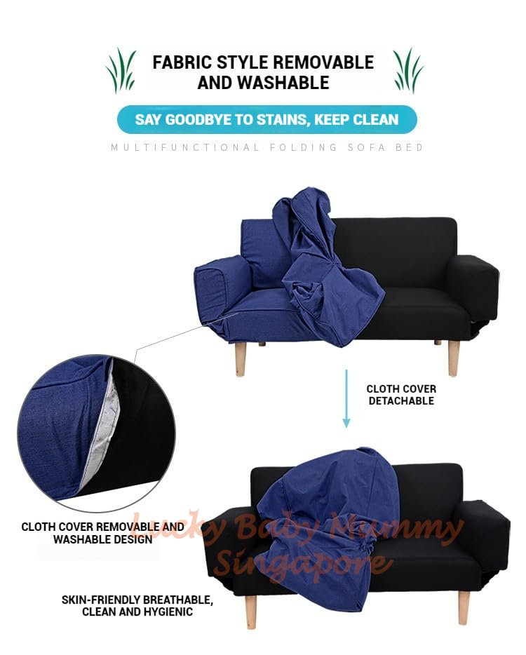 Z3 Foldable Lazy Sofa bed for Small Spaces/Fabric Sofa Bed/Double Sofa Chair (Blue)