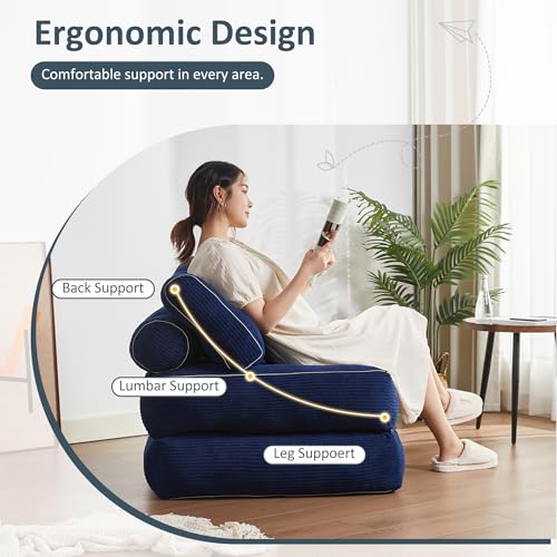 Afuson Folding Chair Bed. Futon Sofa Bed. Floor Couch for Adults Chair for Living Room. Lounge Sofa. Convertible Sofa Bed. Small Couches for Small Spaces. Blue