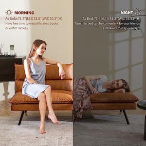 Opoiar Convertible Armless Futon Sofa Bed.3'' Memory Foam Modern Loveseat Couch.71'' L Sleeper Bed.Small Splitback Faux Leather for Living Room.Home Office.Apartment.Brown.534brown