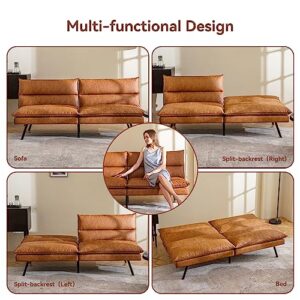 Opoiar Convertible Armless Futon Sofa Bed.3'' Memory Foam Modern Loveseat Couch.71'' L Sleeper Bed.Small Splitback Faux Leather for Living Room.Home Office.Apartment.Brown.534brown