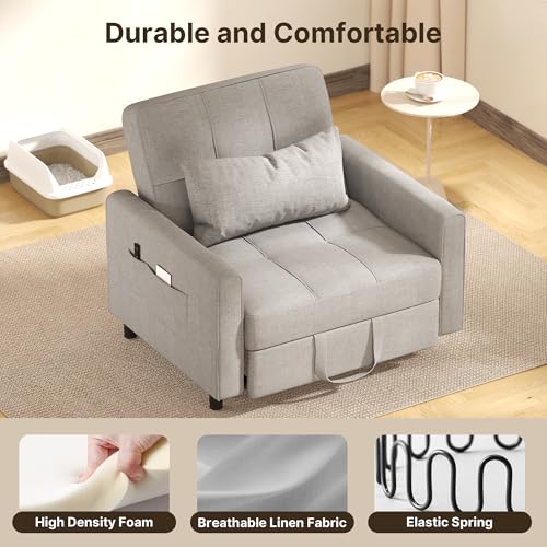 Gizoon Sofa Bed Chair 3-in-1 Convertible. Pullout Single Sleeper Chair Bed with Adjustable Backrest. Spacious Multifunctional Sofa Couches for Living Room. Bedroom. Apartment
