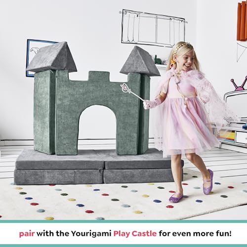 Yourigami Kids and Toddler Play Couch. Convertible Folding Sofa. Durable Foam Modular Design. Mountain Gray