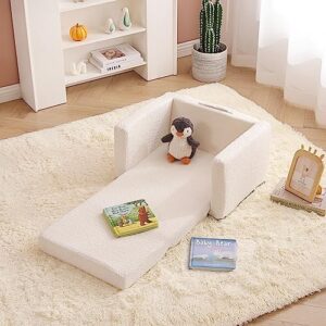 Tiita Kids Sofa. 2-in-1 Kids Sofa Chair. Convertible Children Couch to Lounger. Flip Out Kids Sofa Chair. Toddler Armrest Chair Bed. Folding Kids Play Sofa for Girl or Boy (Beige)