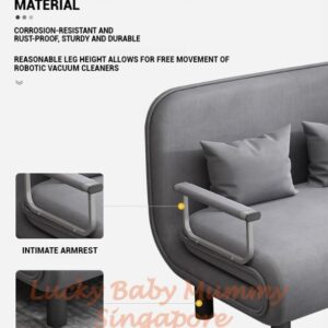 Foldable Velvet Sofa Bed - Multi-functional Single Chair. Lazy Bed. Washable (Grey Fabric 190 * 80 * 26CM)
