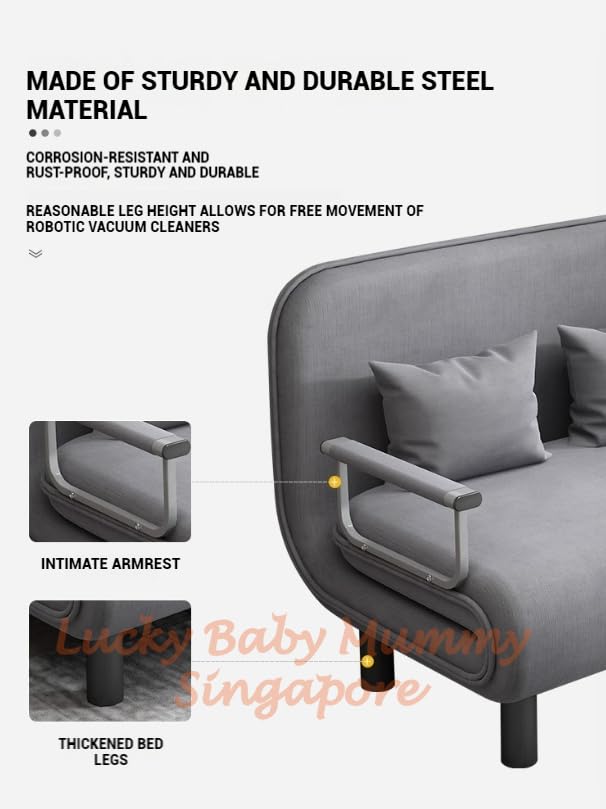 Foldable Velvet Sofa Bed - Multi-functional Single Chair. Lazy Bed. Washable (Grey Fabric 190 * 80 * 26CM)