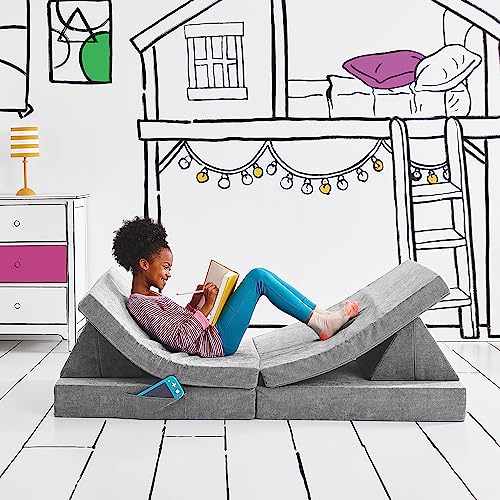 Yourigami Kids and Toddler Play Couch. Convertible Folding Sofa. Durable Foam Modular Design. Mountain Gray