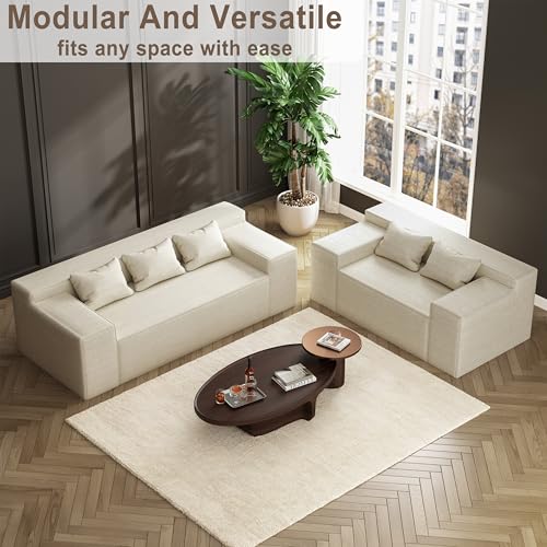 Modern 3-Seater Sofa. Hybrid Sofa in a Box. No Assembly Required. Comfy Sofa Couch with 3 Matching Pillows. Cat-Scratch Resistant Linen. Couch for Living Room or Bedroom. Beige