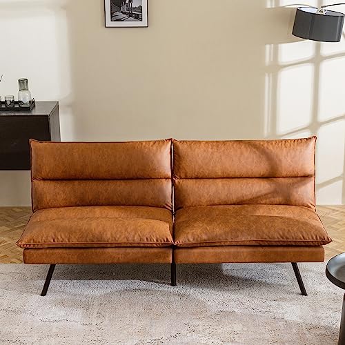 Opoiar Convertible Armless Futon Sofa Bed.3'' Memory Foam Modern Loveseat Couch.71'' L Sleeper Bed.Small Splitback Faux Leather for Living Room.Home Office.Apartment.Brown.534brown