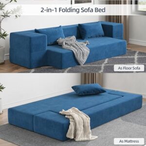 Luoxiao 75'' Folding Futon Sofa Bed 2-in-1 Convertible Floor Couch with 2 Pillows Foldable Sleeper Chair for Small Spaces Mattress Couch for Living Room. Guest. Playroom. Apartment Twin. Navy Blue