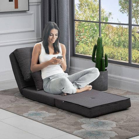 MICAR Convertible Flip Chair. Floor Lazy Sofa. Folding Couch Bed with Adjustable Backrest (Grey)