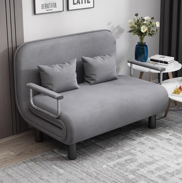 Foldable Velvet Sofa Bed - Multi-functional Single Chair. Lazy Bed. Washable (Grey Fabric 190 * 80 * 26CM)