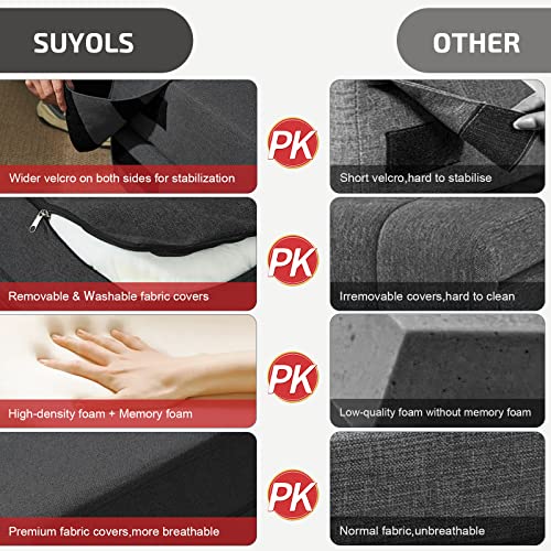 SUYOLS Folding Sofa Bed with Pillow- Convertible Chair Floor Couch & Sleeping Mattress. Foldable Memory Foam Sleeper for Living Room/Dorm/Guest Room/Home Office/Apartment/Loft. Single26. Dark Gray