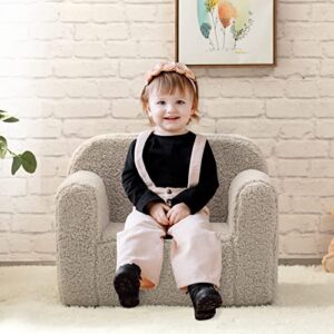 ALIMORDEN Kids Ultra-Soft Snuggle Foam Filled Chair. Toddler Cuddly Sherpa Reading Couch for Boys and Girls. Light Grey