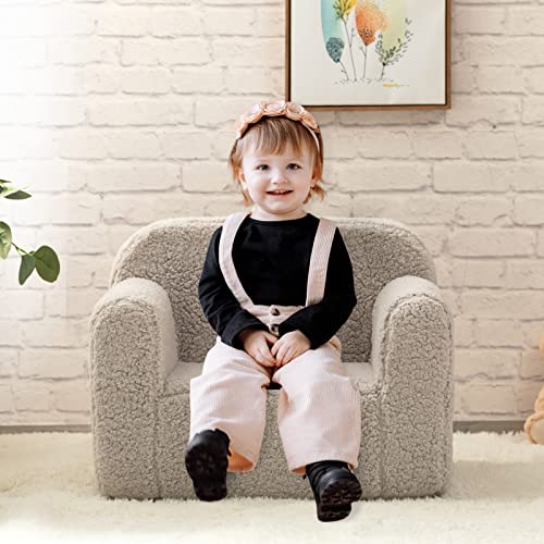 ALIMORDEN Kids Ultra-Soft Snuggle Foam Filled Chair. Toddler Cuddly Sherpa Reading Couch for Boys and Girls. Light Grey