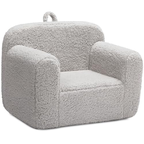 ALIMORDEN Kids Ultra-Soft Snuggle Foam Filled Chair. Toddler Cuddly Sherpa Reading Couch for Boys and Girls. Light Grey