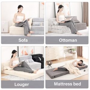 Tiita Folding Sofa Bed Couch.Single Size Foldable Futon Chair Bed with Pillow. Folding Sleeper Sofa Chair Bed Floor Mattress for Guest Room. Living Room. Beige