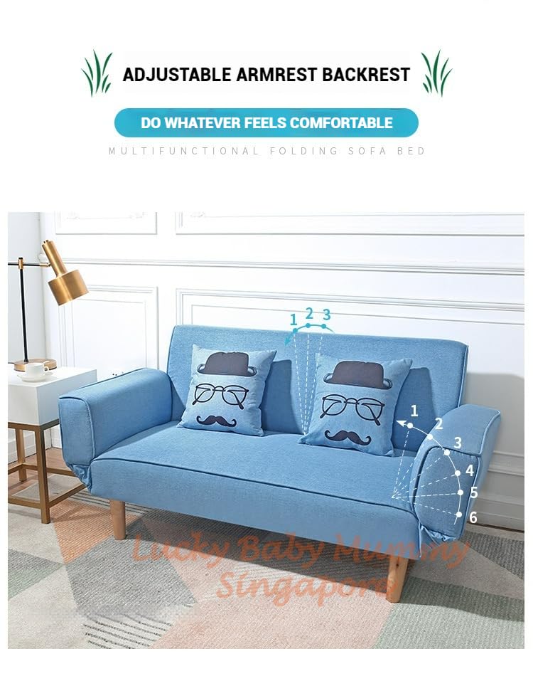 Z3 Foldable Lazy Sofa bed for Small Spaces/Fabric Sofa Bed/Double Sofa Chair (Blue)